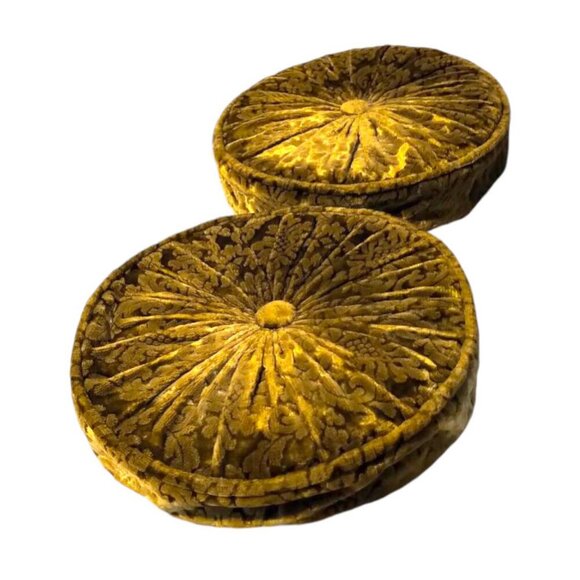 Set of Vintage Round Gathered Crush Velvet floral Cushions Chic Filled Luxury - Picture 5 of 16